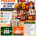 cesta básica média + 12 caixas de leite