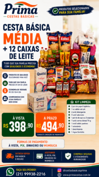 cesta básica média + 12 caixas de leite